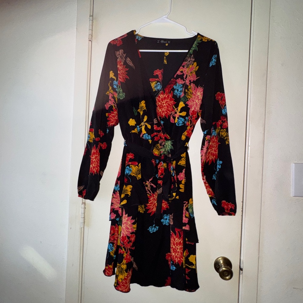 Floral Black Wrap Dress